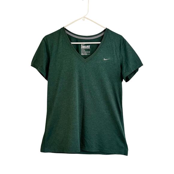 Nike Dri-Fit Regular Fit T-Shirt Sz Large Green Short Sleeve V-Neck - Picture 1 of 4